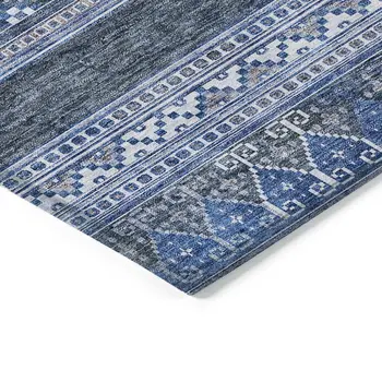8' X 10' Navy Blue And Denim Blue Southwestern Washable Indoor Outdoor Area Rug
