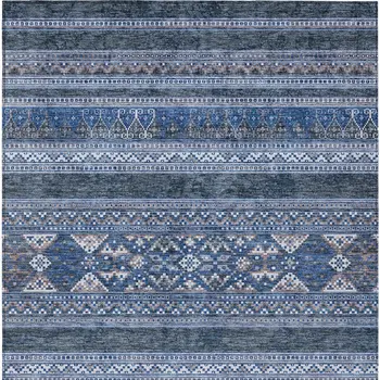 8' X 10' Navy Blue And Denim Blue Southwestern Washable Indoor Outdoor Area Rug
