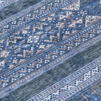 8' X 10' Navy Blue And Denim Blue Southwestern Washable Indoor Outdoor Area Rug