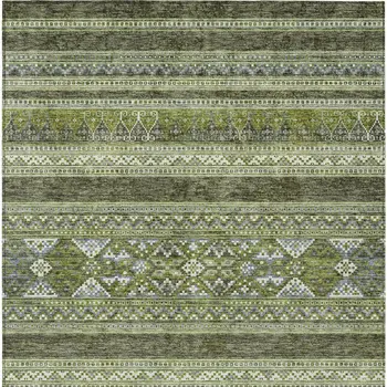 3' X 5' Olive Green And Artichoke Green Southwestern Washable Indoor Outdoor Area Rug