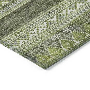 3' X 5' Olive Green And Artichoke Green Southwestern Washable Indoor Outdoor Area Rug