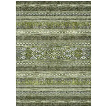 5' X 8' Olive Green And Artichoke Green Southwestern Washable Indoor Outdoor Area Rug