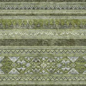 5' X 8' Olive Green And Artichoke Green Southwestern Washable Indoor Outdoor Area Rug