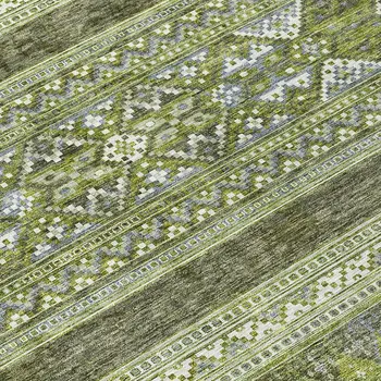 5' X 8' Olive Green And Artichoke Green Southwestern Washable Indoor Outdoor Area Rug