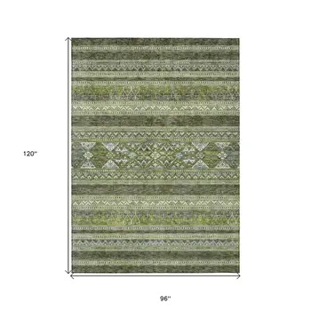 8' X 10' Olive Green And Artichoke Green Southwestern Washable Indoor Outdoor Area Rug