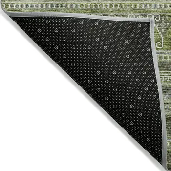 8' X 10' Olive Green And Artichoke Green Southwestern Washable Indoor Outdoor Area Rug