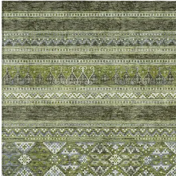 8' X 10' Olive Green And Artichoke Green Southwestern Washable Indoor Outdoor Area Rug