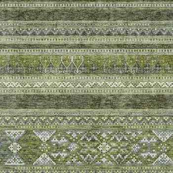 9' X 12' Olive Green And Artichoke Green Southwestern Washable Indoor Outdoor Area Rug