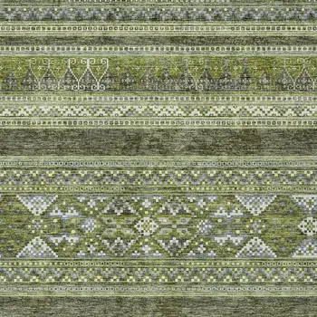 10' X 14' Olive Green And Artichoke Green Southwestern Washable Indoor Outdoor Area Rug