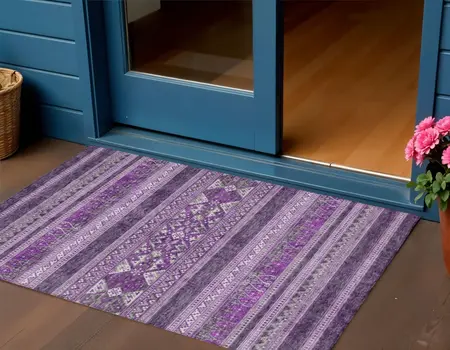 3' X 5' Purple Eggplant And Gray Southwestern Washable Indoor Outdoor Area Rug