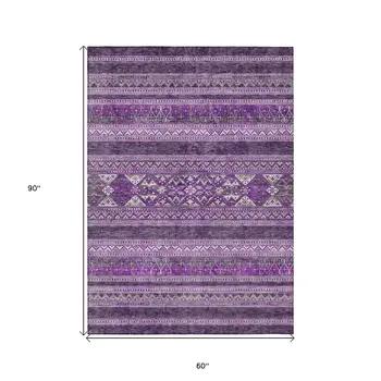 5' X 8' Purple Eggplant And Gray Southwestern Washable Indoor Outdoor Area Rug