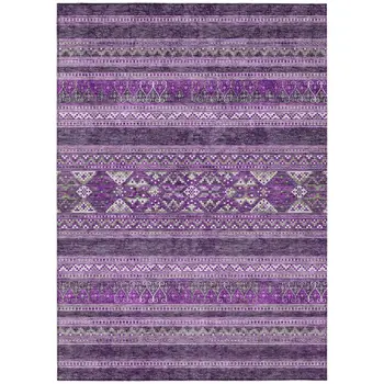 5' X 8' Purple Eggplant And Gray Southwestern Washable Indoor Outdoor Area Rug