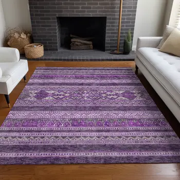 5' X 8' Purple Eggplant And Gray Southwestern Washable Indoor Outdoor Area Rug