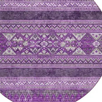 8' Purple Eggplant And Gray Round Southwestern Washable Indoor Outdoor Area Rug