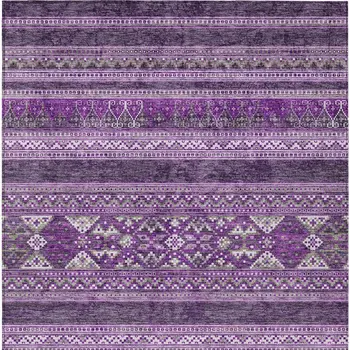 8' X 10' Purple Eggplant And Gray Southwestern Washable Indoor Outdoor Area Rug