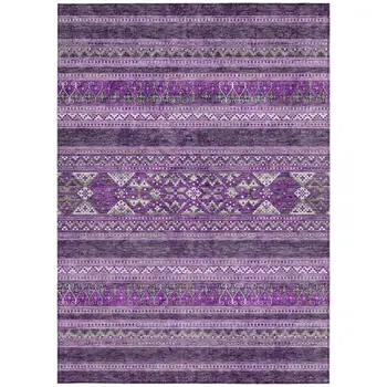9' X 12' Purple Eggplant And Gray Southwestern Washable Indoor Outdoor Area Rug
