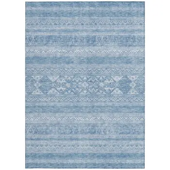3' X 5' Sky Blue And Ivory Southwestern Washable Indoor Outdoor Area Rug