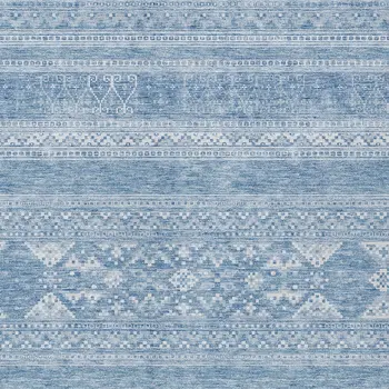 8' X 10' Sky Blue And Ivory Southwestern Washable Indoor Outdoor Area Rug