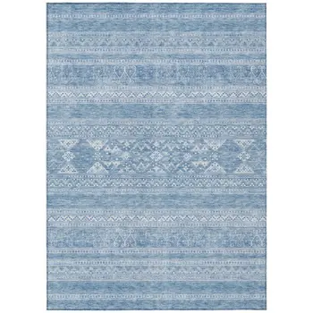 10' X 14' Sky Blue And Ivory Southwestern Washable Indoor Outdoor Area Rug