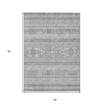 3' X 5' Silver Gray And Ivory Southwestern Washable Indoor Outdoor Area Rug