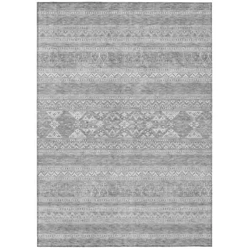 3' X 5' Silver Gray And Ivory Southwestern Washable Indoor Outdoor Area Rug