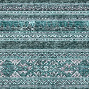 8' X 10' Teal Blue Ivory And Gray Southwestern Washable Indoor Outdoor Area Rug