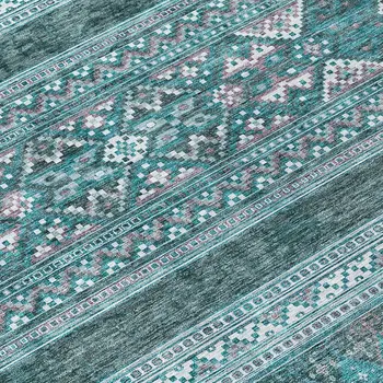 10' X 14' Teal Blue Ivory And Gray Southwestern Washable Indoor Outdoor Area Rug