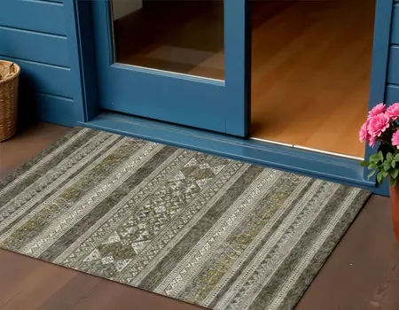 3' X 5' Taupe Beige And Ivory Southwestern Washable Indoor Outdoor Area Rug