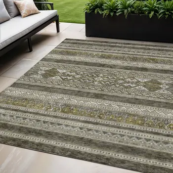 5' X 8' Taupe Beige And Ivory Southwestern Washable Indoor Outdoor Area Rug