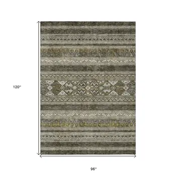 8' X 10' Taupe Beige And Ivory Southwestern Washable Indoor Outdoor Area Rug