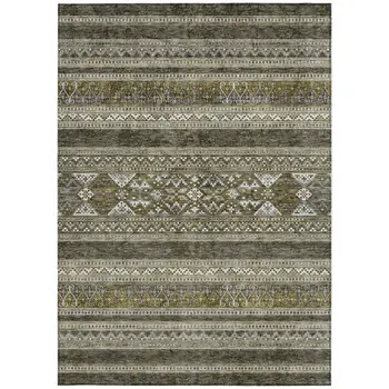 9' X 12' Taupe Beige And Ivory Southwestern Washable Indoor Outdoor Area Rug