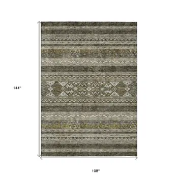 9' X 12' Taupe Beige And Ivory Southwestern Washable Indoor Outdoor Area Rug