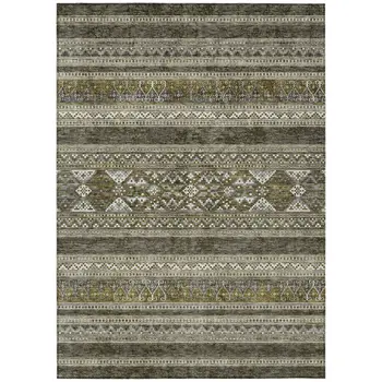 9' X 12' Taupe Beige And Ivory Southwestern Washable Indoor Outdoor Area Rug