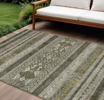 10' X 14' Taupe Beige And Ivory Southwestern Washable Indoor Outdoor Area Rug