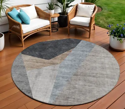 8' Taupe Beige And Gray Round Abstract Washable Indoor Outdoor Area Rug