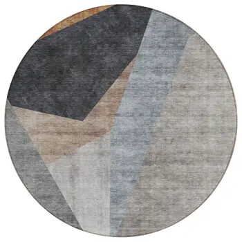 8' Taupe Beige And Gray Round Abstract Washable Indoor Outdoor Area Rug