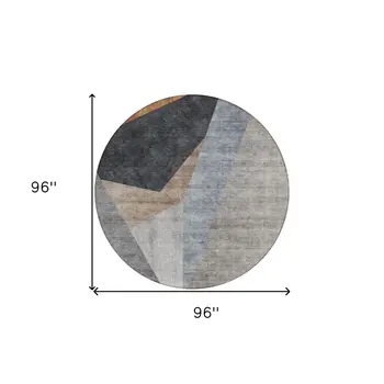 8' Taupe Beige And Gray Round Abstract Washable Indoor Outdoor Area Rug