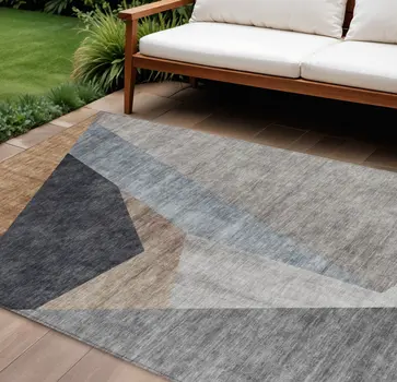 8' X 10' Taupe Beige And Gray Abstract Washable Indoor Outdoor Area Rug