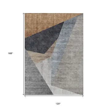10' X 14' Taupe Beige And Gray Abstract Washable Indoor Outdoor Area Rug