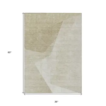 3' X 5' Beige Khaki And Taupe Abstract Washable Indoor Outdoor Area Rug