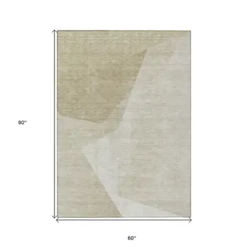 5' X 8' Beige Khaki And Taupe Abstract Washable Indoor Outdoor Area Rug