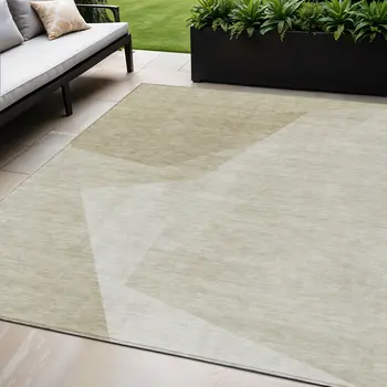 5' X 8' Beige Khaki And Taupe Abstract Washable Indoor Outdoor Area Rug