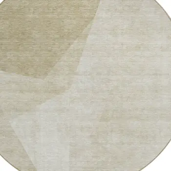 8' Beige Khaki And Taupe Round Abstract Washable Indoor Outdoor Area Rug