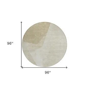 8' Beige Khaki And Taupe Round Abstract Washable Indoor Outdoor Area Rug
