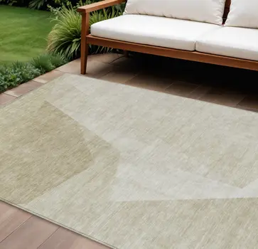 8' X 10' Beige Khaki And Taupe Abstract Washable Indoor Outdoor Area Rug