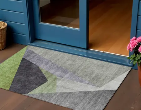 3' X 5' Sage Green And Charcoal Abstract Washable Indoor Outdoor Area Rug