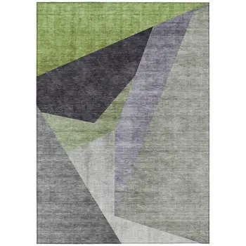 3' X 5' Sage Green And Charcoal Abstract Washable Indoor Outdoor Area Rug