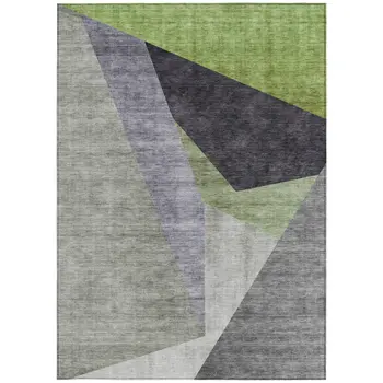 5' X 8' Sage Green And Charcoal Abstract Washable Indoor Outdoor Area Rug