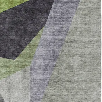 5' X 8' Sage Green And Charcoal Abstract Washable Indoor Outdoor Area Rug