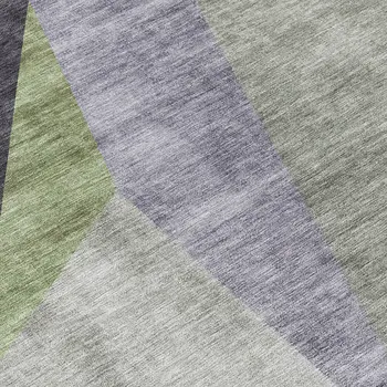 8' Sage Green And Charcoal Round Abstract Washable Indoor Outdoor Area Rug